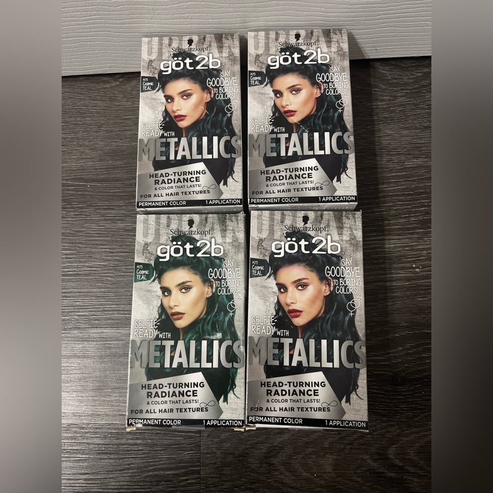 Lot Of 4 Schwarzkopf Got2b Metallics Permanent Hair Color Kit #M75 COSMIC TEAL